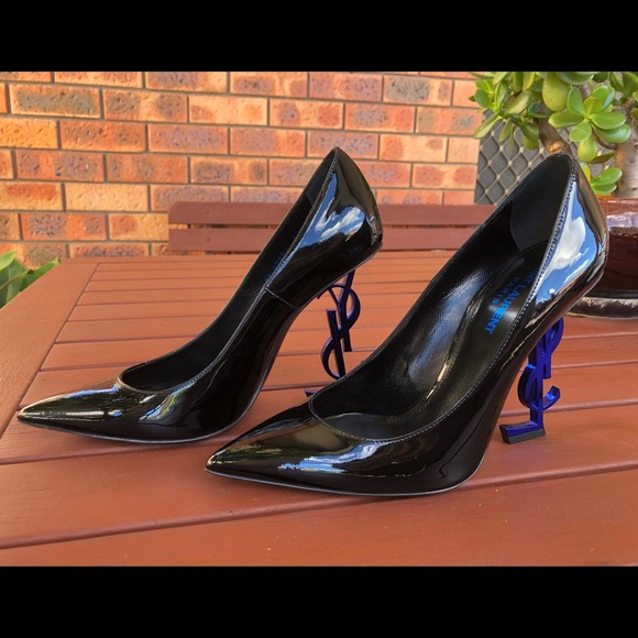 **SOLD** Saint Laurent YSL Opyum 110 Patent Heels Blue Black 37 - Picture 2 of 8